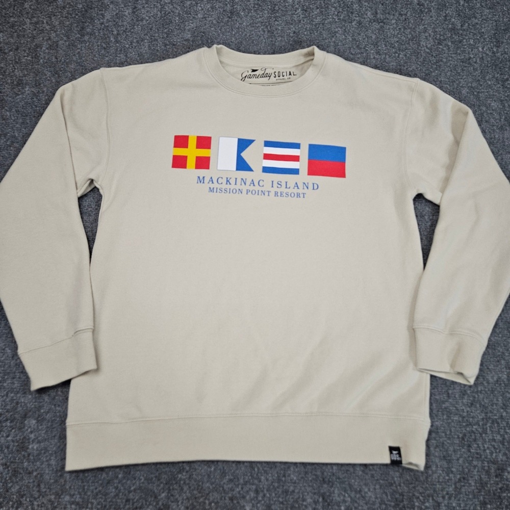 Mackinac Island Crewneck Sweatshirt M Mission Point Resort Tan Nautical Outdoors